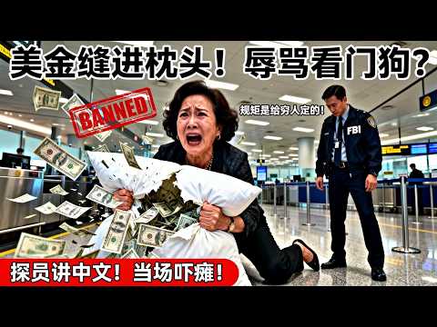 “我是富豪，规矩是给穷人定的！” 52岁大妈把美金缝进枕头闯关LAX，嚣张辱骂华裔警官是“看门狗”！FBI探员一句标准中文让她当场瘫软：全家终身禁入美国！