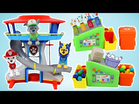 Paw Patrol Cleaning Mission with Toy Recycling Center!