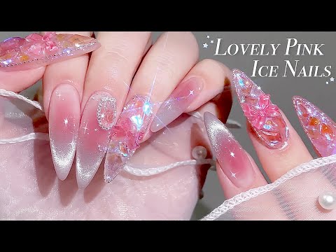 Pink Ice Nails!🎀💗/🇰🇷Korean Nails / Make a French line with magnet gel!🙋🏻‍♀️/ Self-nails / ASMR