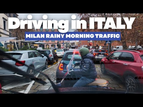 Driving in ITALY - Milan Rainy Morning Traffic in 4K