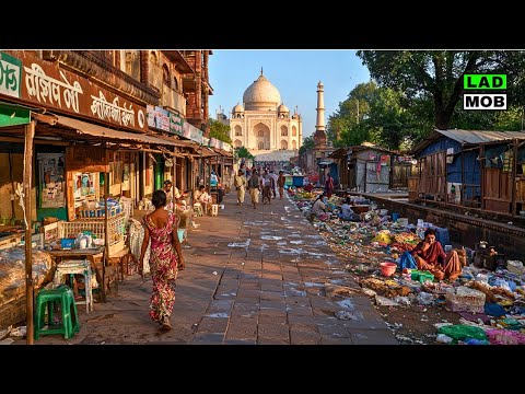Shocking Poverty Behind the Taj Mahal | Agra, India - 4K HDR Walking Tour