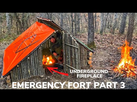 Solo Overnight Building an Emergency Fort In the Woods PART 3 Dakota Fireplace and Cajun Shrimp Boil
