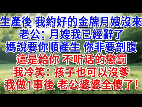 生產後我約好的金牌月嫂沒來，老公：月嫂我已經辭了，媽說要你順產生 你非要剖腹，這是給你不听话的懲罰！我冷笑：孩子也可以沒爹。我做1事後老公婆婆全傻了！#生活經驗#情感故事#故事#小說#戀愛#情感#婚姻