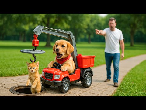 Misunderstood Puppy Rescues Kitten and Receiving a New Toy Tow Truck #puppyrescue