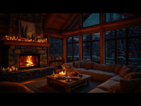 Relaxing Winter Night Jazz ❄️ Cozy Cabin Ambience with Soothing Jazz, Snowfall & Fireplace Sounds