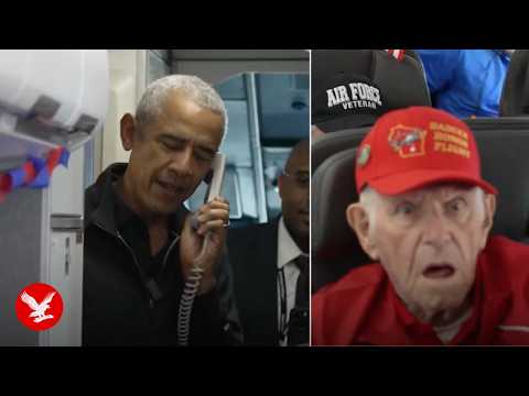 Barack Obama surprises plane full of veterans arriving in Washington