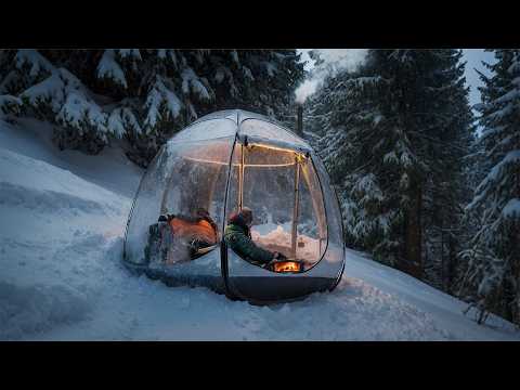 Transparent Hot Tent Camping in Deep Snow | Solo Bushcraft