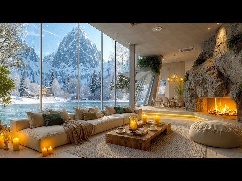 Peauful Winter Jazz in a Luxury Mountain Villa 🔥 Soft Jazz Music & Fireplace Ambience to Study