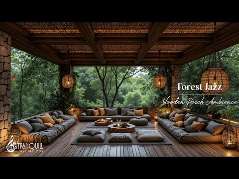 Wooden Forest Coffee Shop Jazz Ambience | Gentle Piano Music with Nature Therapy for Stress Relief