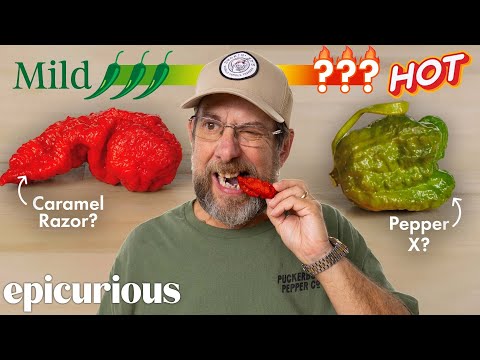 Smokin' Ed Currie Ed Currie Blind Tastes 12 of The World’s Hottest Peppers | Hot Takes | Epicurious