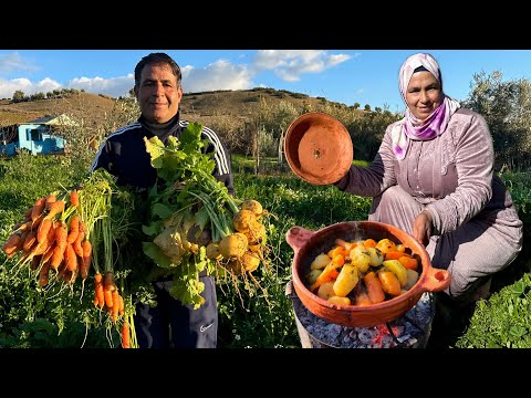 جني اللفت الطازج من الحقل لاعداد وجبة شهية بلحم الخروف