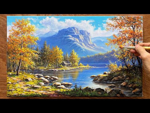 Process of painting a beautiful landscape painting / Acrylic painting technique / A Lu Art