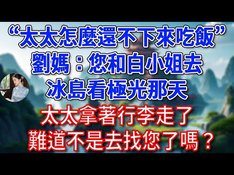 “太太怎麼還不下來吃飯？”。劉媽：您和白小姐去冰島看極光那天，太太拿著行李走了，難道不是去找您了嗎？總裁老公聽完後如遭雷擊！#為人處世#生活經驗#情感故事#故事#小說#戀愛#情感#婚姻
