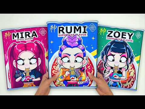 💖Paper DIY💖 KPOP DEMON HUNTERS RUMI, ZOEY, MIRA RAMEN BLIND BAG Unboxing! | ASMR | Tombi Asmr