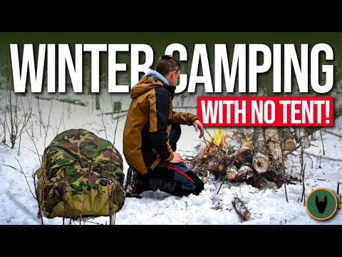 Winter Camping with no Tent - Snow Filled Forest - Large Campfire - Solo