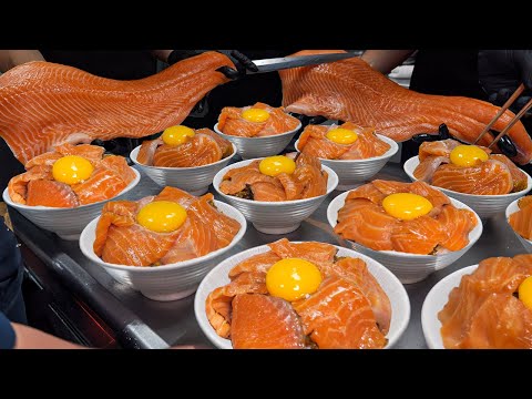 500kg of Salmon Sold Out Every Month?! Giant Japanese Salmon Rice Bowl / Korean street food