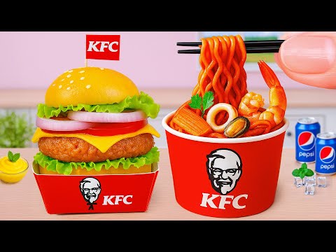 KFC Miniature Burger & Seafood Noodles 😍 Tiny Fast Food Cooking Ideas