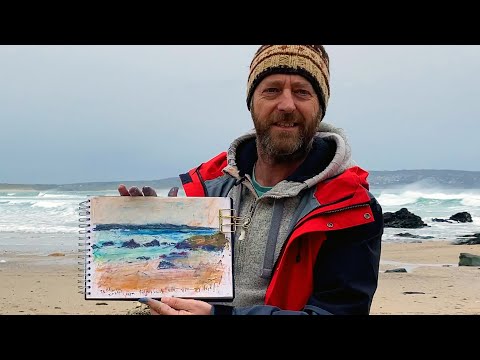 Plein Air Sketching with Oil Sticks | Godrevy Beach Cornwall