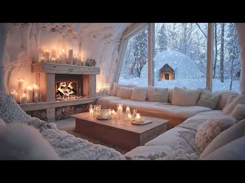🔥❄️ Snowy White Room Piano Lounge with Fireplace | Floral Ambience for Deep Sleep Calm Mind
