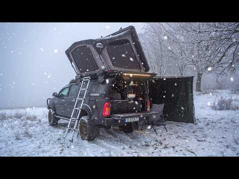 Winter Camping In The Snow With A Dog [ASMR] - Hilux 4x4
