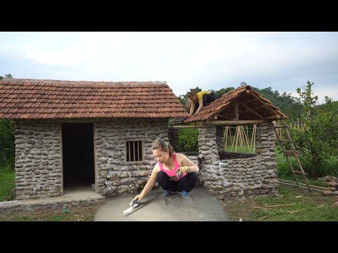 TIMELAPSE: Young girl left the city 1 Year to return in the forest build a house with many stones