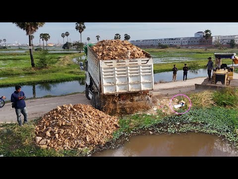 Luxury process project !! Massive fill using Team NISSAN truck with skill bulldozer