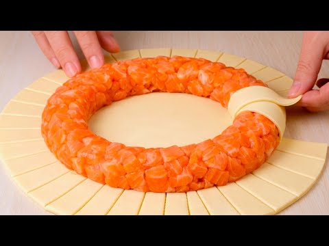 Eine berühmte Vorspeise, die Ihre Gäste begeistern wird! Blätterteig mit Lachs in 10 Minuten.