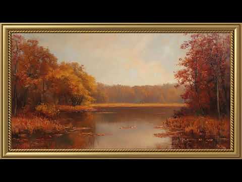 Fall Landscape Painting | Gold Frame TV Art Screensaver for TV Wallpaper | 🎹 🎵 Piano Music for Relax