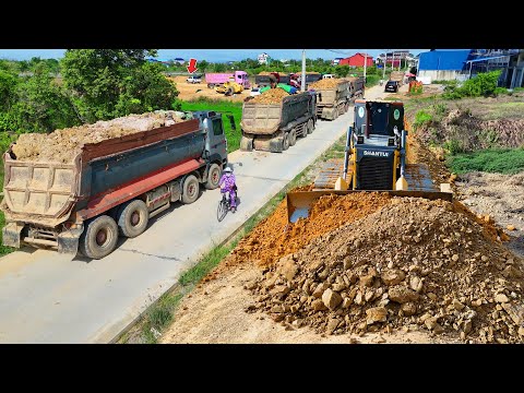 New Initiative Landfill Huge size by Dump Truck 25.5Ton working & skillful Dozer Push soil, Mix VDO