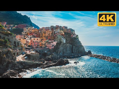 Flying Over Italy (4K UHD) With Relaxing Music | Beautiful Piano & Guitar Music