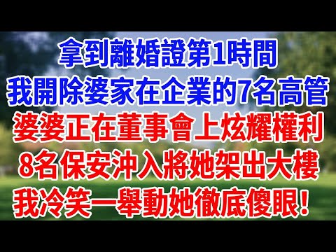 拿到離婚證第1時間，我開除婆家在企業的7名高管，婆婆正在董事會上炫耀權利，8名保安沖入將她架出大樓，我冷笑一舉動她徹底傻眼！#人生感悟 #故事分享 #故事頻道 #夜品人生 #情感