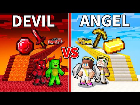 JJ and Mikey: DEVIL vs ANGEL Bridge Battle in Minecraft - Maizen