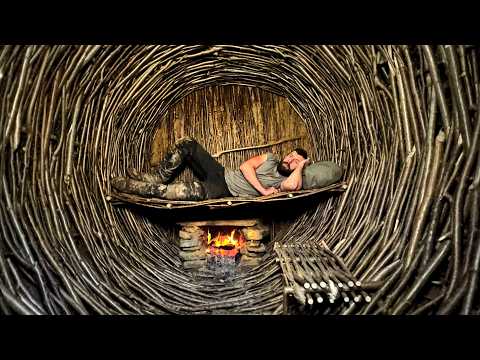 Building a hidden nest woven from hazel with a stove. Bushcraft