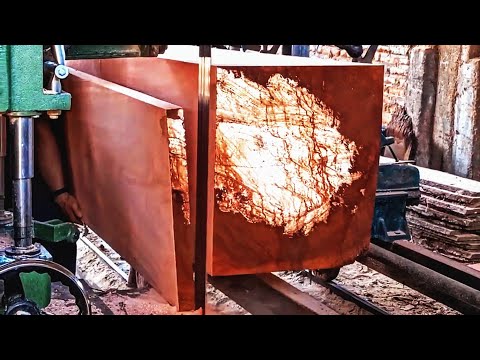 Amazing! The process of sawing giant mahogany is very dangerous