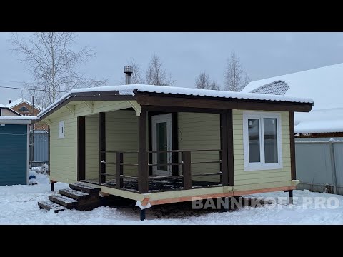 Новый проект бани 7х4.8м из профилированного бруса камерной сушки с террасой, небольшой обзор.