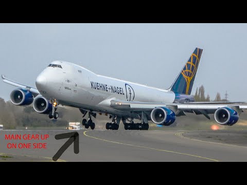 BOEING 747 CROSSWIND TAKEOFF during a STORMY DAY - B747 Landing + Departure (4K)