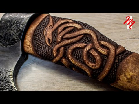 Simple Wood carving on the Ax Handle for an Unusual Axe - With Your Own Hands