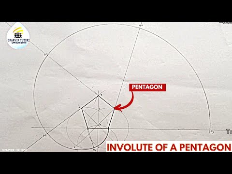 INVOLUTE OF A PENTAGON, triangle, circle, square in technical engineering drawing