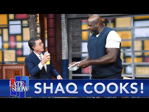 Shaquille O'Neal Teaches Stephen To Bake Colbert Diesel Brownies