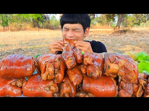 ขาหมูพะโล้น้ำจิ้มสูตรเด็ดแกล้งผักคะน้าแซ่บคักอีหลีครับพี่น้องMUKBANG EATING SHOW/โก้อีสานพาแดก