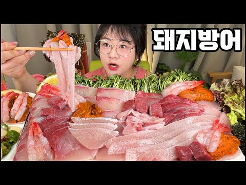 대방어 먹방, (취함 주의!!) 대방어에 단새우+성게알 와인파티!!asmr RAW FISH YELLOWTAIL MUKBANG RADISH REAL SOUND, EATING SHOW