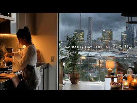 5AM Rainy Day Morning Routine | Lunchbox for Husband, Cooking bibimbap, Calm and Relaxing