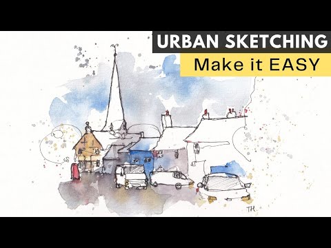 Easy and Relaxing Urban Sketching Tutorial with Ink and Watercolors | Step-by-Step Real Time Drawing