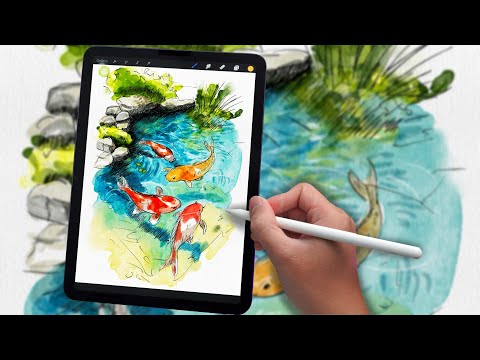 PROCREATE Landscape Drawing Tutorial - Koi Fish