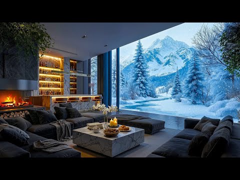 Tranquil Jazz In Forest Winter Living Room ❄️ Smooth Jazz & Crackling Fireplace for Work, Relaxing