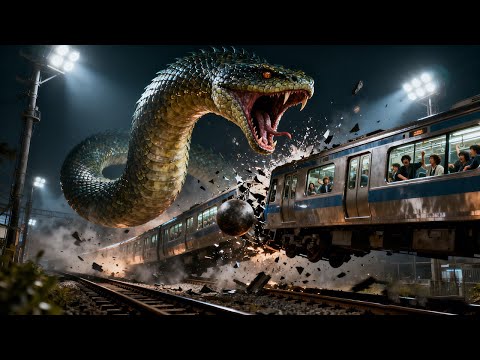 Startled mega-snake whips its tail—launches the train sky-high!