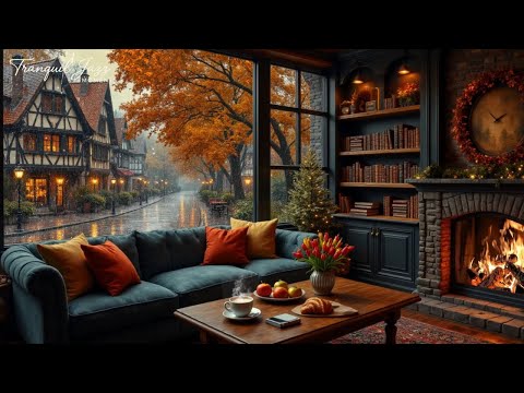 Peaceful Late Autumn Coffee Shop in the Rain 🍂 Gentle, Relaxing Jazz Piano Music for Study & Work
