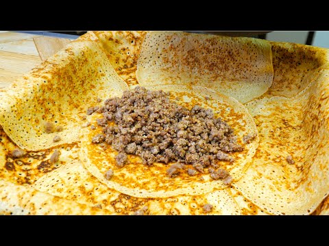 Блинный пирог с двумя начинками, рисом с грибами и мясом.  Пошаговый, вкусный рецепт.