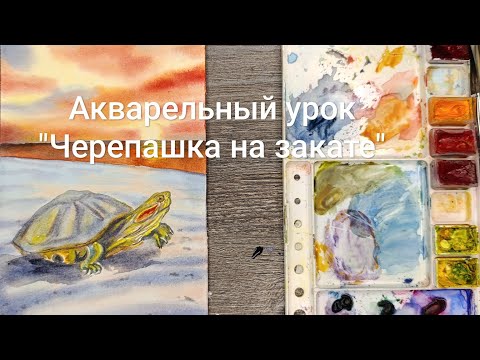 Бесплатный акварельный урок "Черепашка на закате"