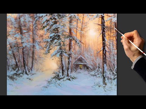 ❄️ Winter Forest Morning ❄️ Acrylic Landscape Painting / Art & Music | Zeichnung Kunst Malerei Natur